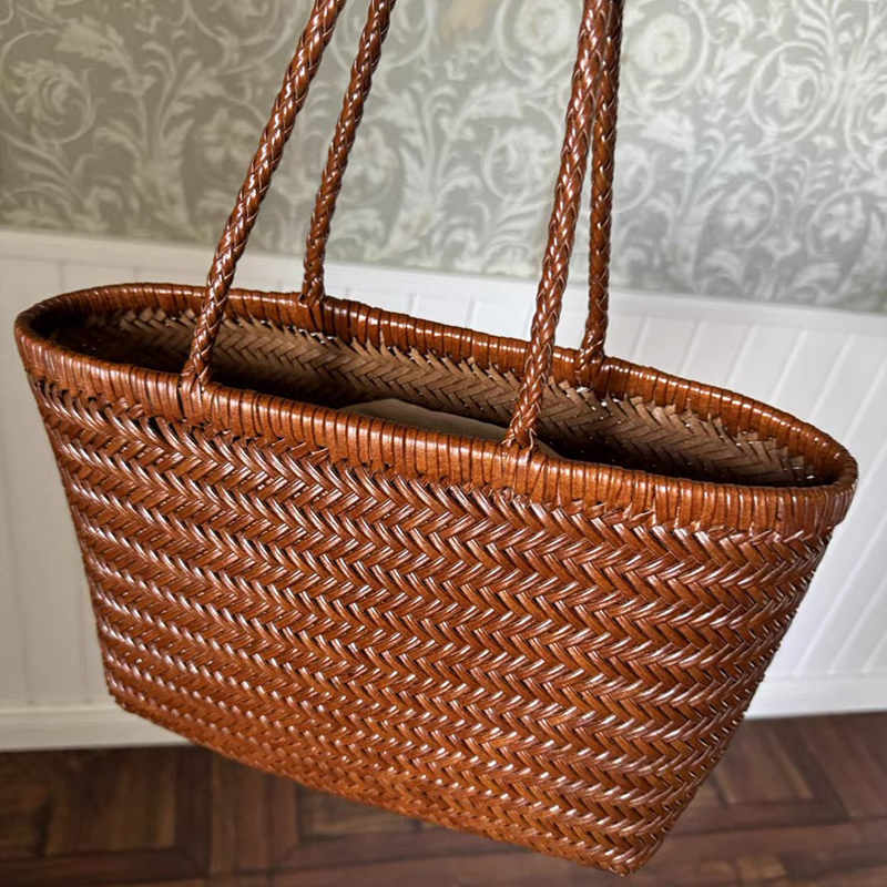Luxury Bags Vintage - Genuine Leather Handwoven Tote Bags For