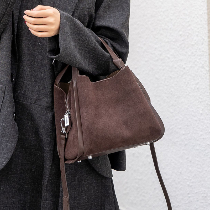 Luxury Bags Vintage - Burminsa Cowhide Suede Genuine Leather Tote