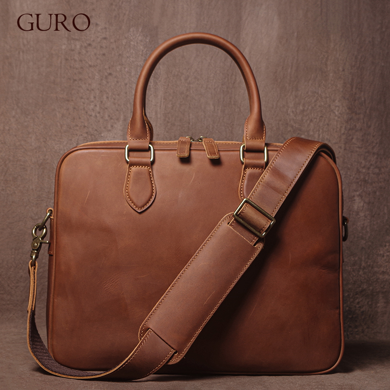 Luxury Bags Supplier - GURO Men Crazy Horse Cowhide Briefcase