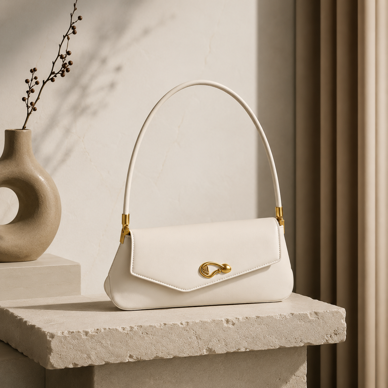 Quiet Luxury Bags Crossbody - East-West Shoulder Bag Women Beige PU